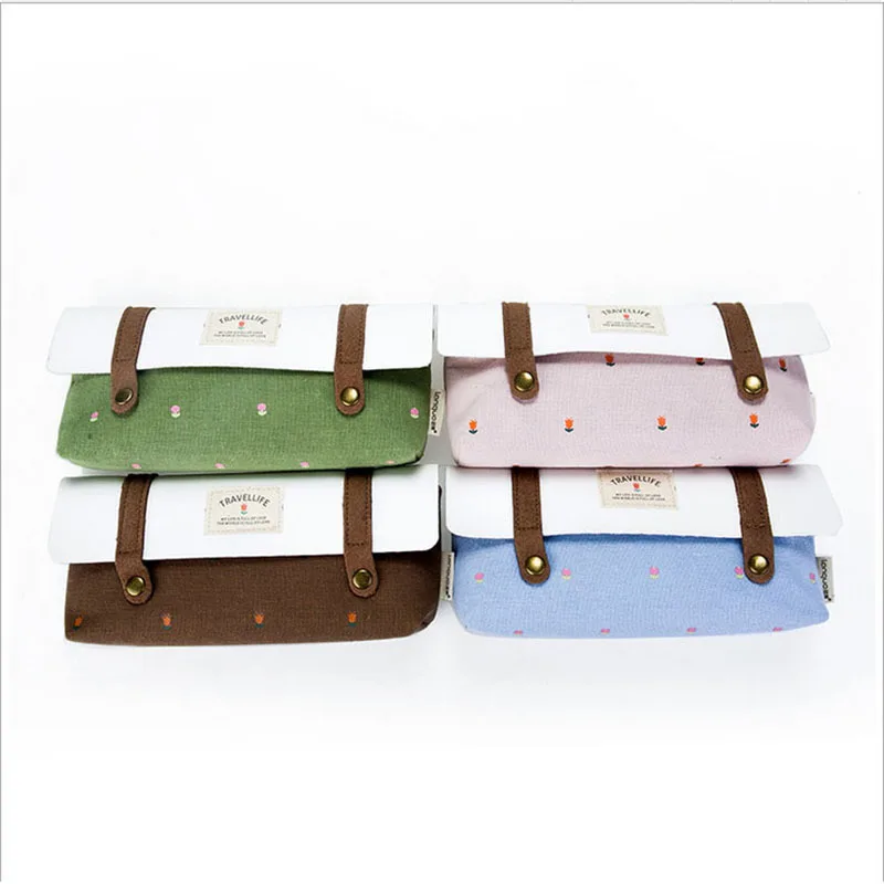 

Cute Pencil case Bag for school girls boys Canvas + PU leather Large Stationery products supplies Gift