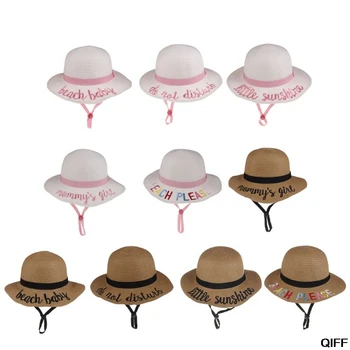

Dropshipping Letter Embroidery Cap Big Brim Children Kids UV Protect Summer Straw Hat Girls Boys Shade Sun Hats Beach Hat