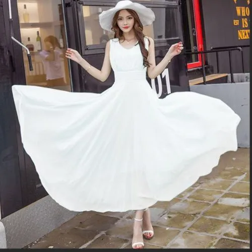 Большие размеры 5XL, женские элегантные платья без рукавов, летнее для пляжа в богемном стиле, длинное платье макси, однотонные вечерние платья-туники, женское платье - Цвет: Белый