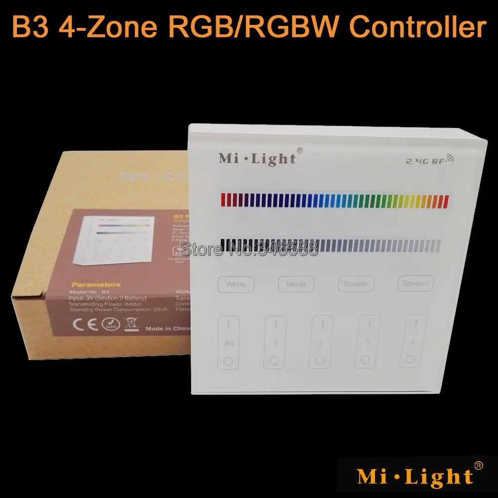 

Mi.Light B3 4-Zone RGB / RGBW Smart Touch Panel Remote Controller Powerd by 3V (2*AAA Battery) Wall Mount 2.4G Wireless