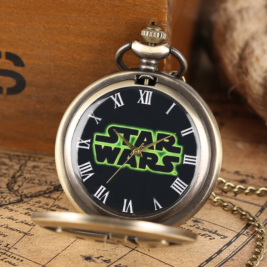 Vintage Retro Holllow Star Wars Theme Quartz Pocket Watch Roman Number Best Gift for Men Women Children Necklace with Chain (9)