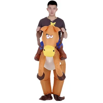 

Halloween Wear Halloween Carnival Party Cowboy Rider On Horse Inflatable Costume Outfit For Adult Suit With Battery Operated Fan
