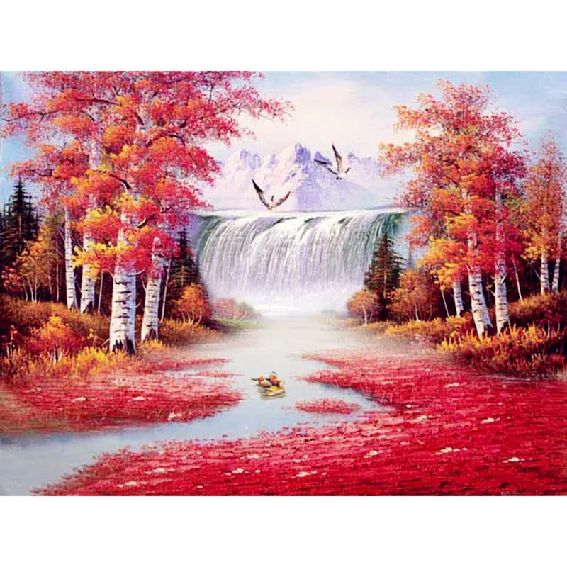 Diy Diamond Painting Cross Stitch Diamond Mosaic Needlework Crafts Full Diamond Embroidery  waterfall landscape Home Decor