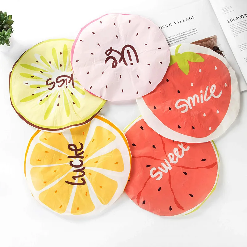 

1 Pcs Resuable Elastic Shower Bath Cap Cute Fruit Printed Waterproof Unisex Hat For Baths saunas Spa Hair protective cap