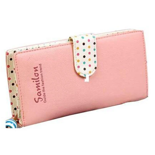 

Hot Fashion SAMILON Ladies Leather Long Wallet Purse Wallet Fresh pink sweet girl's wallet with hanging rope