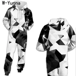 W-Yunna, 2019, Харадзюку, белый, черный цвет, с блоками, домашняя одежда, с капюшоном, цельный, унисекс, для взрослых, на молнии, открытая, с