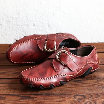 

Vogue New Hand Sewing Mens Leather Shoes Casual Luxury Hasp Men Loafers Antiskid Driving Shoes Slip On Moccasins