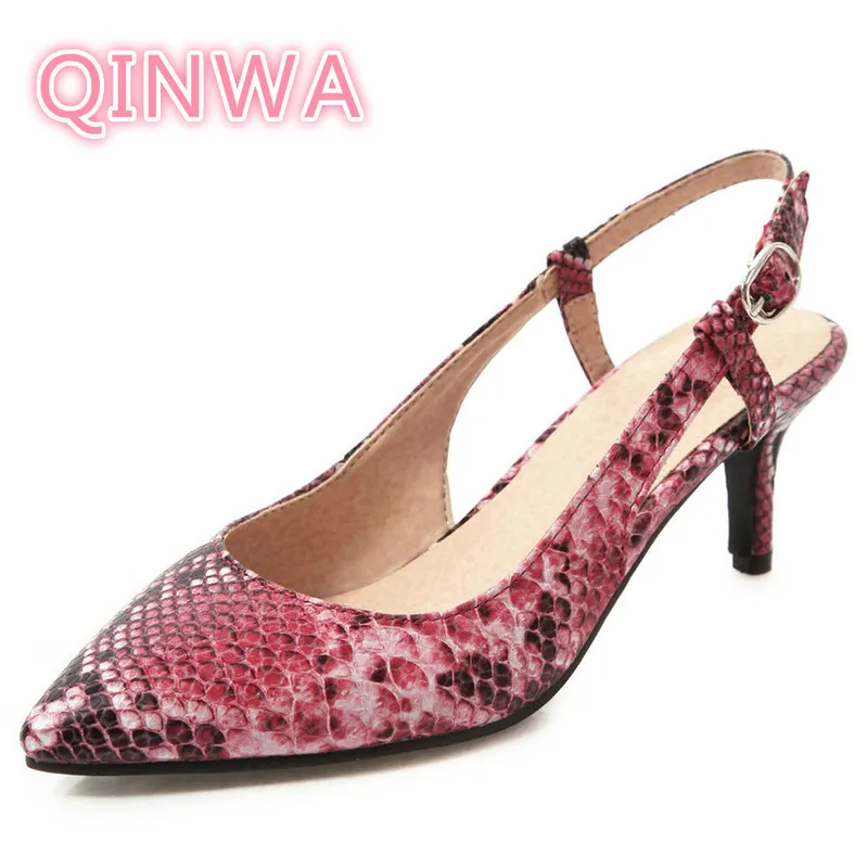 

Women's Sandals High Heels Simulated Serpentine Buckle Pointed Toe 2019 New Sexy Fashion Spring Summer Red Black