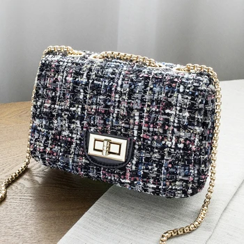 

4PCS / LOT Small Flap Shoulder Bags Women Messenger Gold Chain Cross Hand Bag Female Vintage Satchel Woolen Crossbody Bags