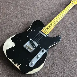 Custom shop, Классическая TELE 6 струн клен гриф электрогитара, telecasterr gitaar relics by hands. черная гитара ra