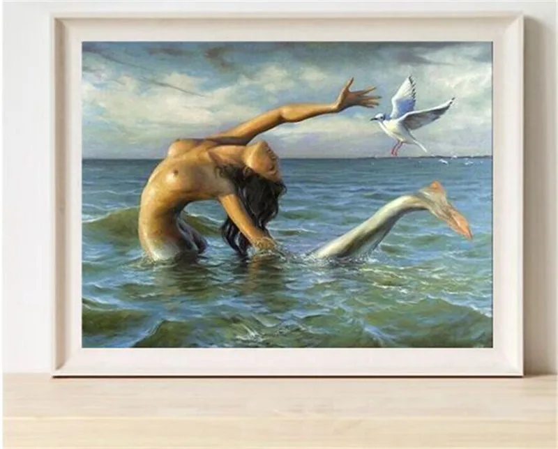 

Needlework 5D Diy Diamond Painting Cross Stitch Diamond Embroidery Mermaid and bird Cube Drill Picture