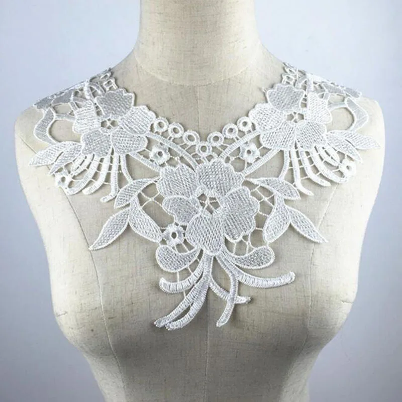 

5Pcs Collar Embroidered Lace Floral Neckline Neck Trim Clothes Craft Sewing Applique Embroidery Polyester Lace Accessories