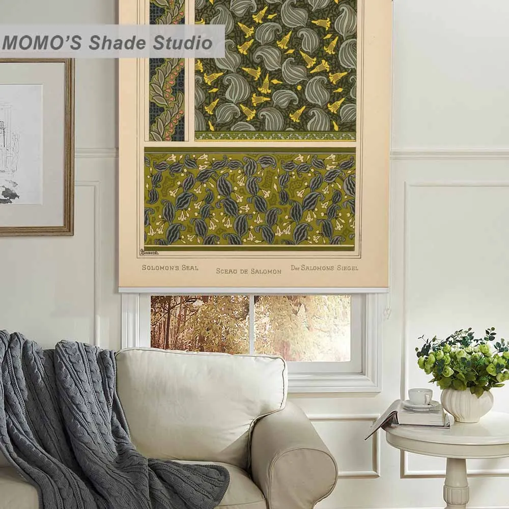 

MOMO Painting Blackout Window Curtains Roller Shades Blinds Thermal Insulated Fabric Custom Size,PRB set813-817