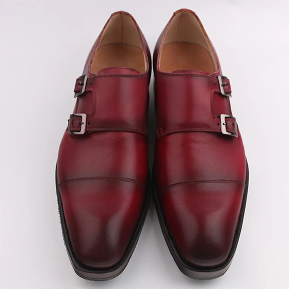 vin Noir Cuir Veau Sipriks Robe Double Goodyear Vin Moine En Italien Classique Cousu marron Noir Main Sangle Sangles Boucle Chaussures Rouge ERqwdUw
