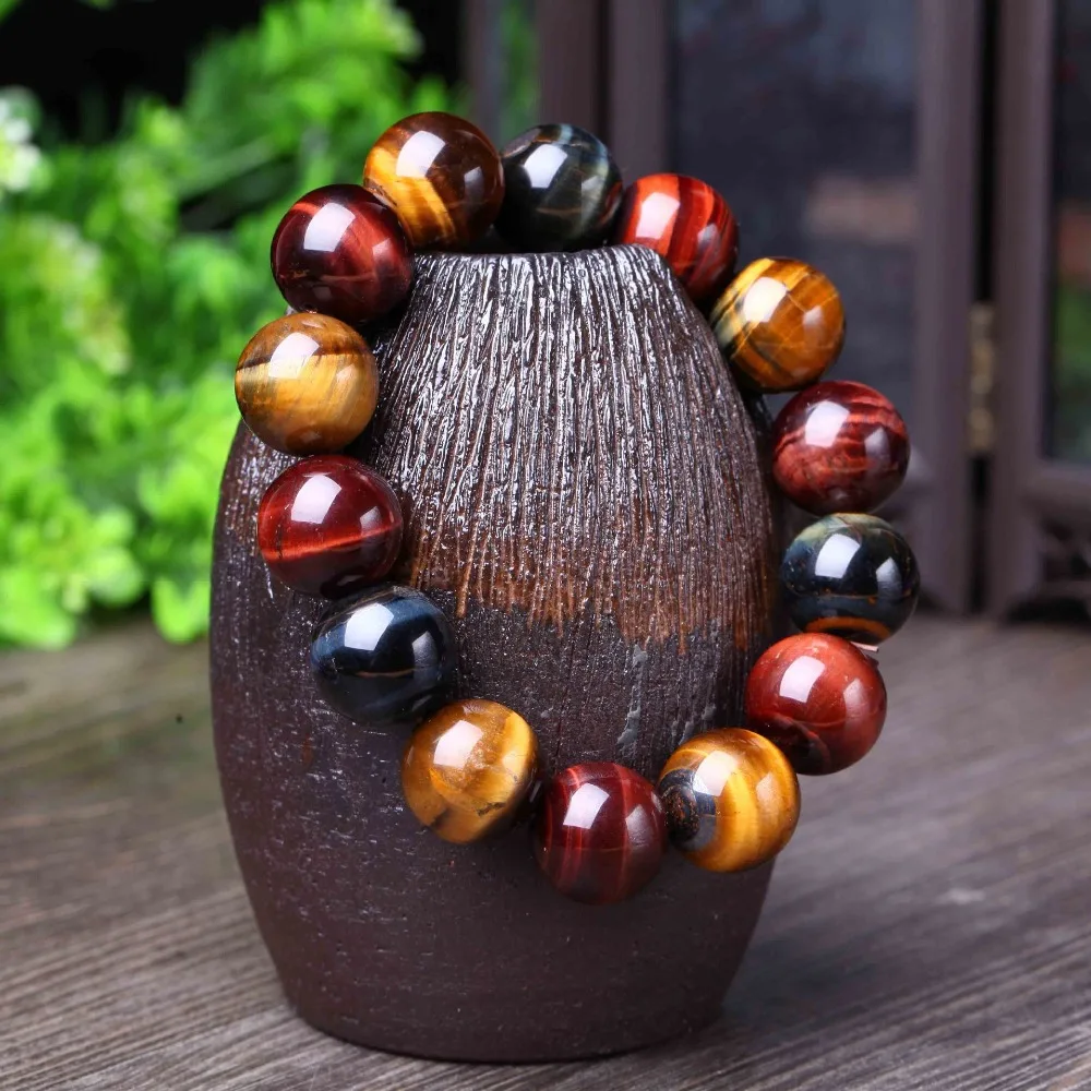 

Natural Tiger Eye Bracelet 14mm Beads Jewelry Accessories Multi Color Tiger Eye Stone Men Women Bracelet