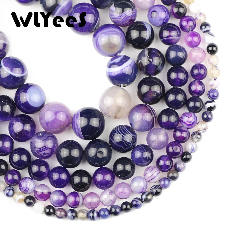 

WLYeeS Natural Stone Purple Stripe banded carnelian 4-12mm Round Loose bead for jewelry bracelet necklace Accessories making DIY