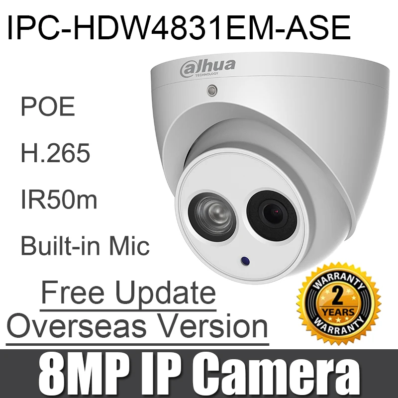

IPC-HDW4831EM-ASE 8MP IP camera H.265 POE Build-in Mic SD card slot IP67 DH-IPC-HDW4831EM-ASE IR Eyeball Network Camera