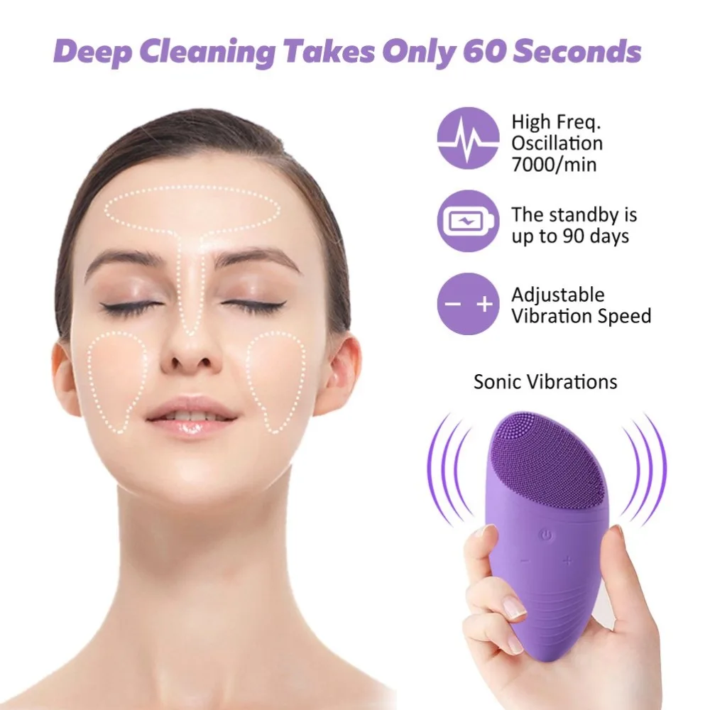 Электрическая силиконовая щетка для очищения лица, массажер, вибрационная перезаряжаемая, глубокое очищение кожи, уход за лицом, очищающая щетка, водонепроницаемая