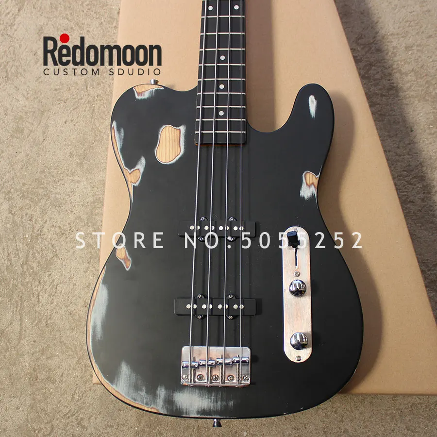 Заводская 4 струны TELE bass ebony гриф электрическая бас гитара с ретро краской музыкальный инструмент магазин