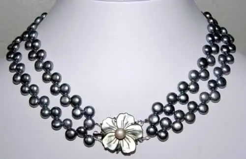 

2 Rows Freshwater Pearl Necklace/Shell clasp ^^^@^Noble style Natural Fine jewe FREE SHIPPING