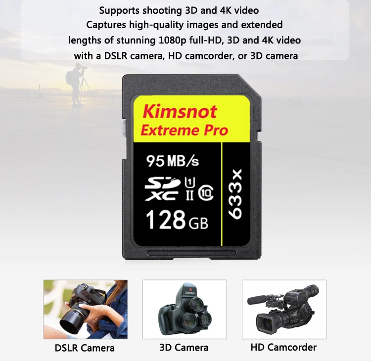 Kimsnot Extreme PRO 633x32 Гб SDHC 256 ГБ 128 Гб 64 Гб оперативной памяти, 16 Гб встроенной памяти SDXC SD карты флэш-карта памяти Class 10 95 МБ/с. C10 UHS-1 Камера карты