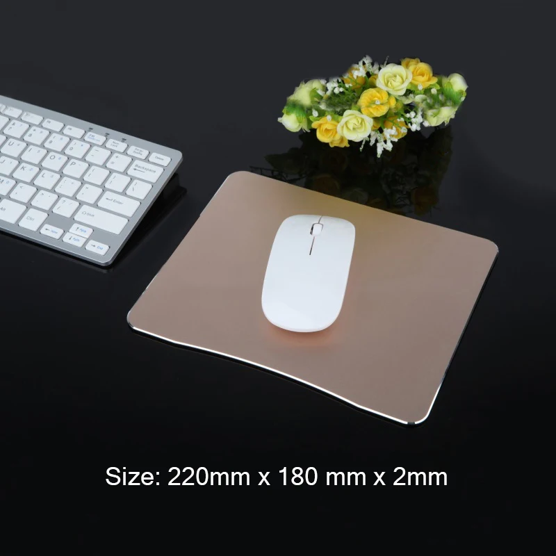 Aluminum Alloy Smooth Mouse Pad 220x180x2mm Curved Edge Hard Metal