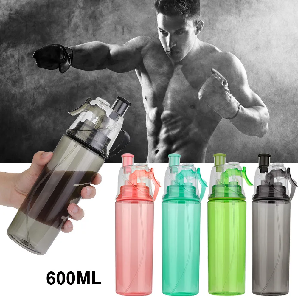 

600 ml Sport Cycling Mist Spray Water Gym Beach Bottle Leak-proof Drinking Portable Cool Creative Spray Water Bottle #L