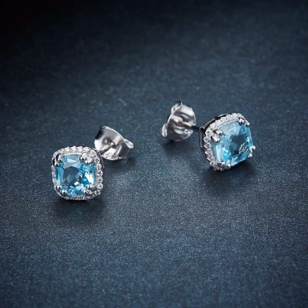 Hutang серьги 1.95ct природных драгоценных камней Небесно голубой топаз Серебро 925 пробы тонкой моды камень украшения для женщин подарок