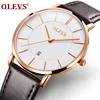 Hot Sale Men Sports Watches OLEVS Luxury Brand Men's Quartz Analog Display Date Watches Casual Genuine Leather Swim Watch Thin ► Photo 3/6