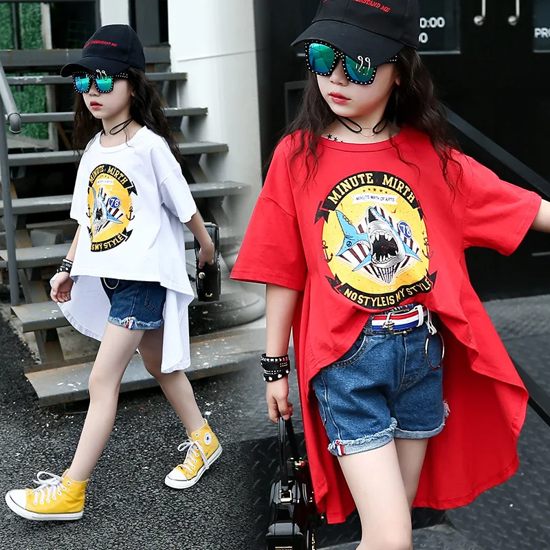 

teenage little girls shorts sets girls clothing sets 2017 new summer girls clothes asymmetrical t shirts jeans shorts girls set