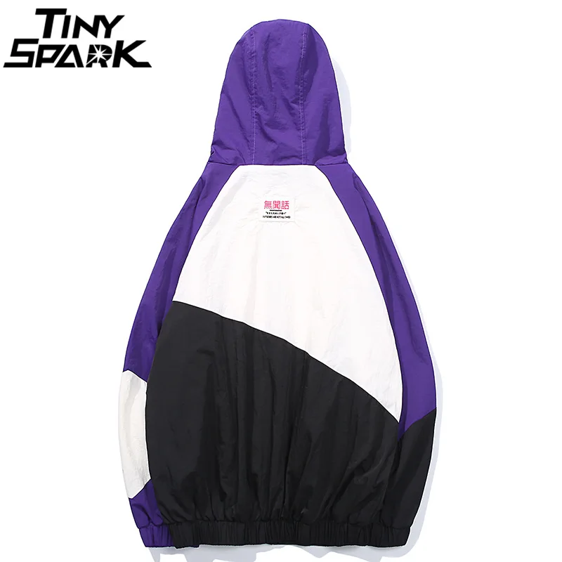 Harajuku Windbreaker Hooded Jacket Men Hip Hop Streetwear Hoodie Jacket Coat Color Block Autumn 2018 Casual Track Jacket Zipper