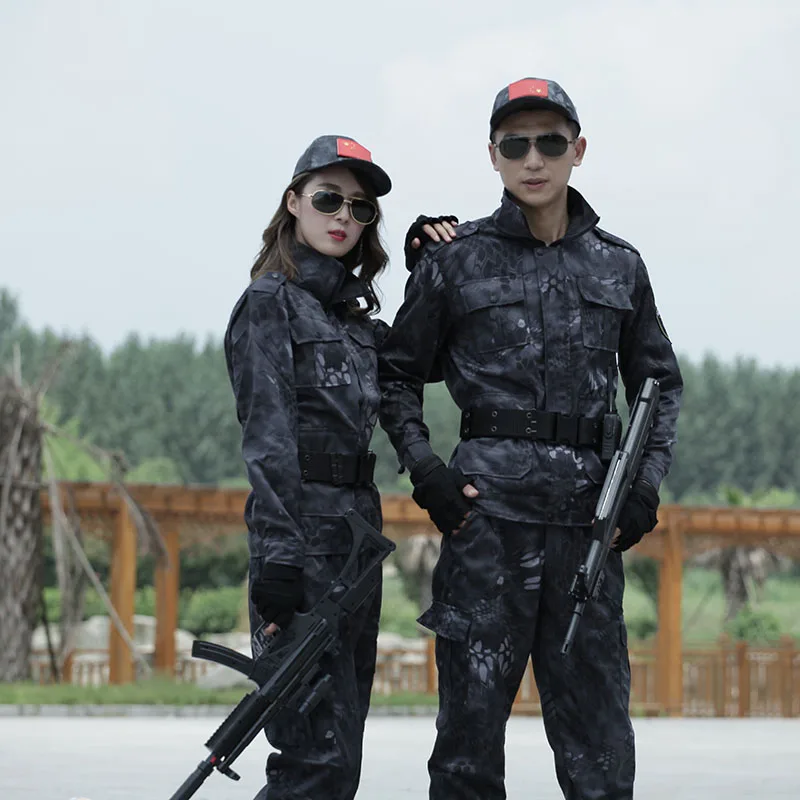 Мужская одежда для охоты, военная камуфляжная форма, Черная форма с рисунком питона, армейская Военная камуфляжная одежда, тренировочный костюм для мужчин s