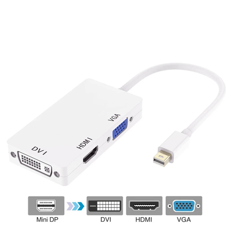 3 в 1 Thunderbolt Mini DP DisplayPort к HDMI DVI VGA display port кабель-адаптер для Apple MacBook Pro Mac Book Air Samart tv - Цвет: White
