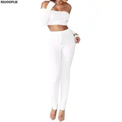 RIUOOPLIE женский укороченный топ с открытыми плечами длинные штаны комплект одежды комбинезон, одежда для подвижных игр