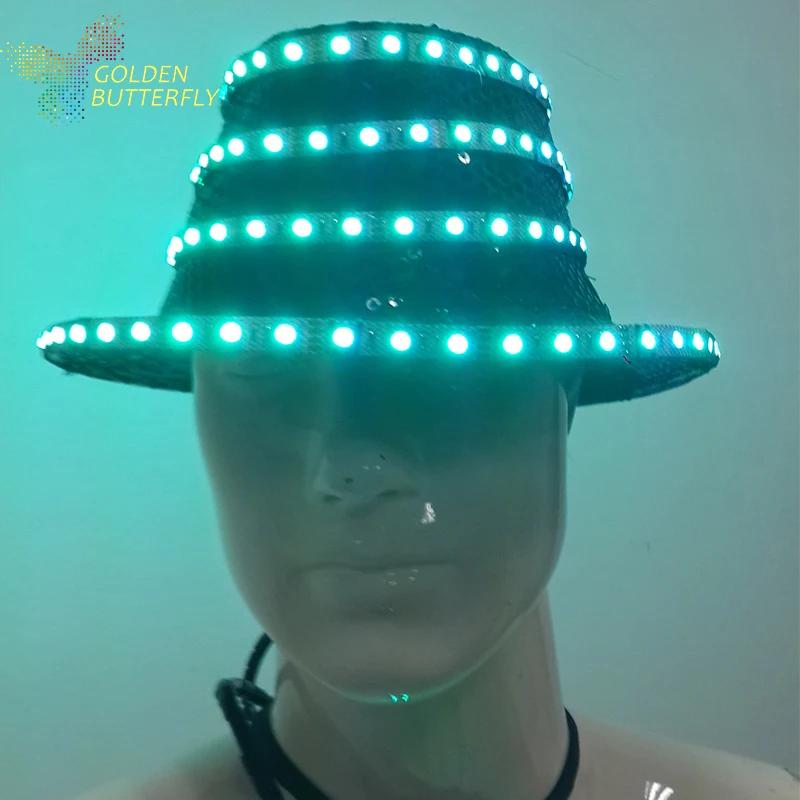 Led hat Новинка года Световой светящийся Для мужчин/унисекс Винтаж Воздуходувы джаз шляпа Трилби Дерби Кепки Стиль Шапки танец аксессуары