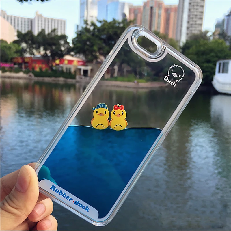 

For iphone 7 / 7plus Lovely Dynamic liquid cover cases flow move ducks Acrylic back TPU edge shell For iPhone 6 6s plus pirates
