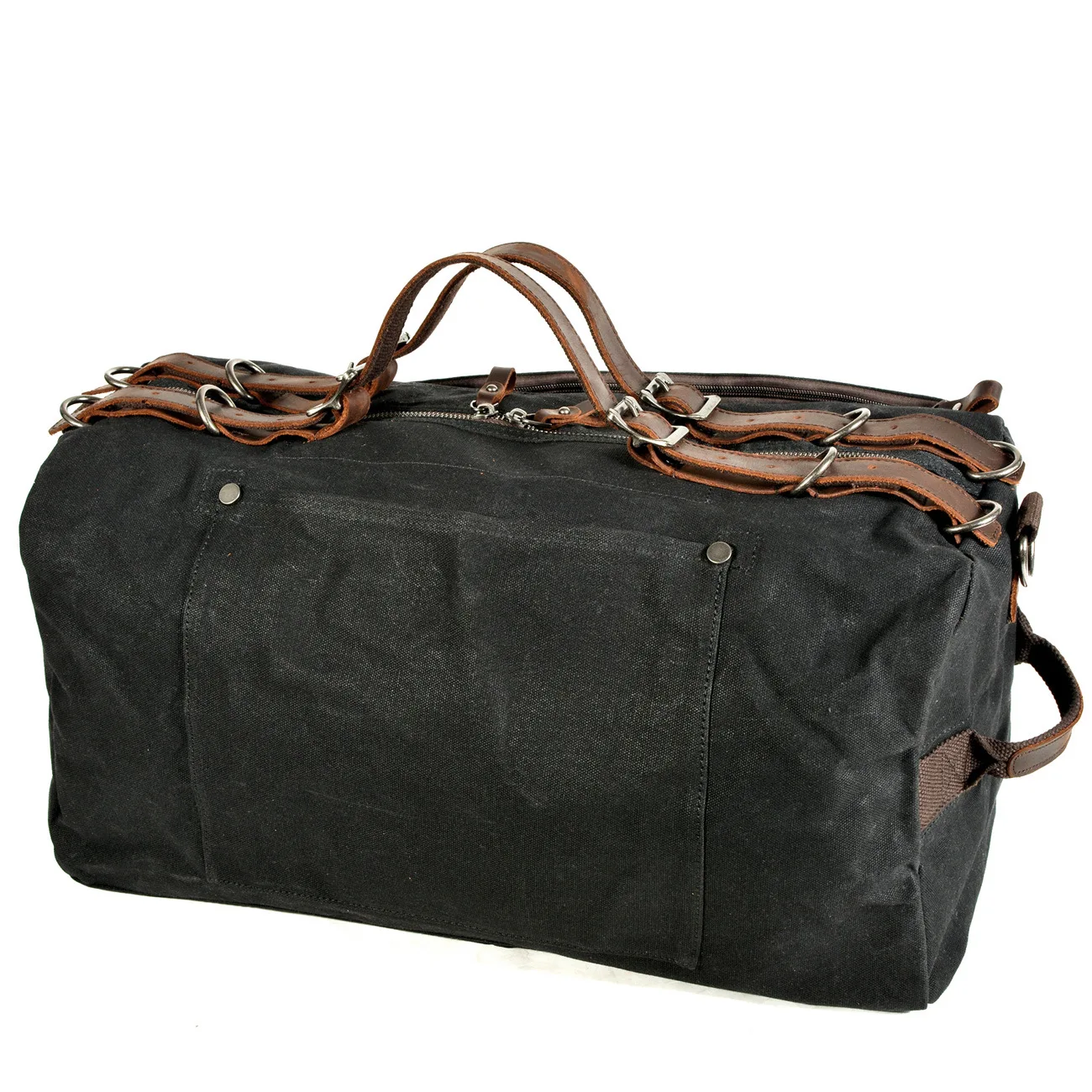 Большая вместительность, мужские кожаные сумки для ручной клади, сумки для путешествий, сумки для переноски, брезентовые Вощеные сумки на плечо, многофункциональные сумки на ночь - Цвет: Черный