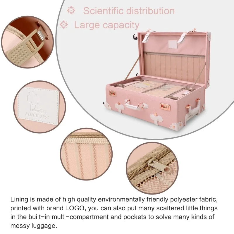 Ретро Модный набор чемодан на колесиках с сумкой для макияжа женский розовый Спиннер переноска для путешествий ручной работы на колесиках чемодан коробка косметичка