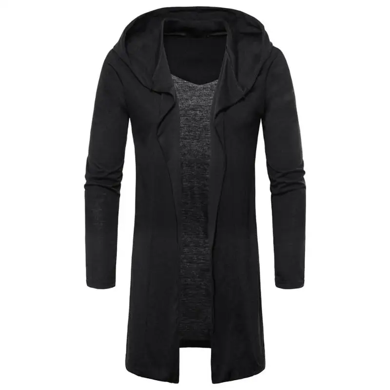 

Spring Autumn Men Trench Overcoat Jacket Casual Solid Hooded Cardigan Long Capes Cloak Outwear Open Stitch masculino Coat