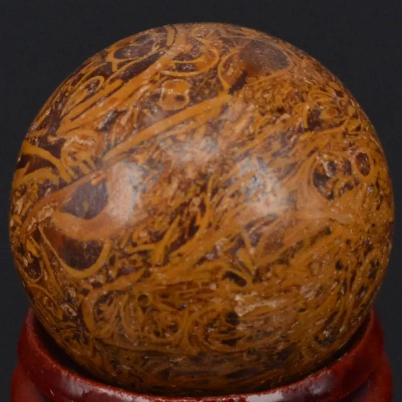 

29mm Natural Fossil Jasper Elephant Skin Jasper Stone Sphere Crystal Ball Chakra Healing Reiki Stone Carving Craft W/Stand