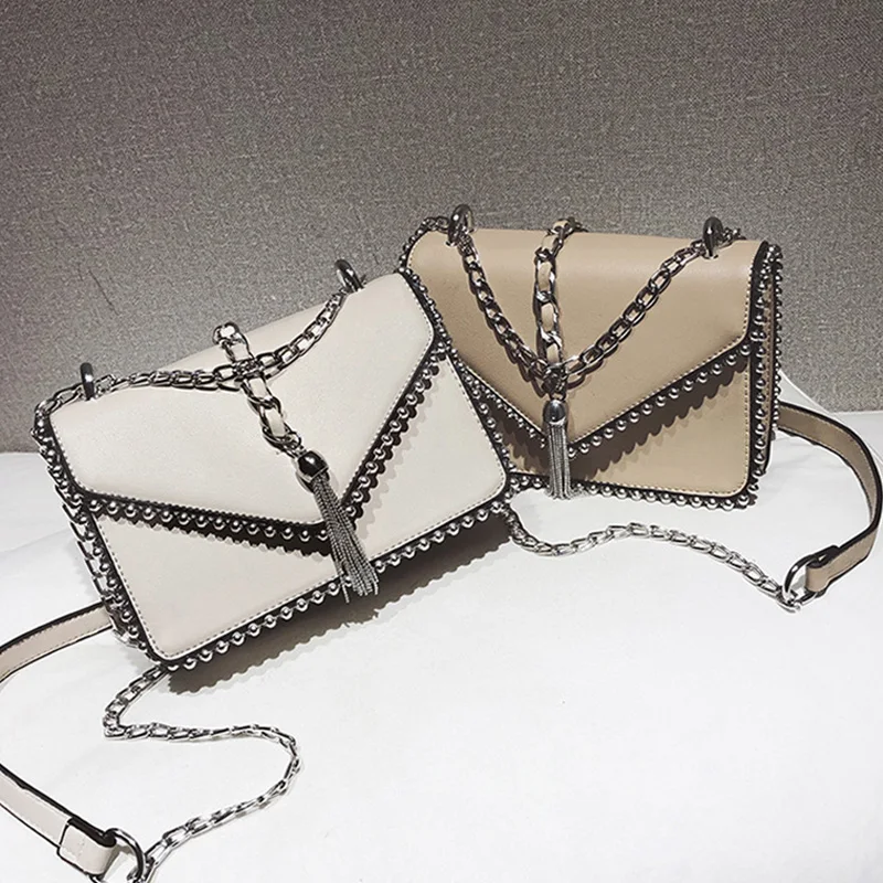 Fashion Simple Flap Bag Small PU Leather Women Handbag Designer Chain Rivet High Quality Female Shoulder Messenger Bags SS0416 (12)