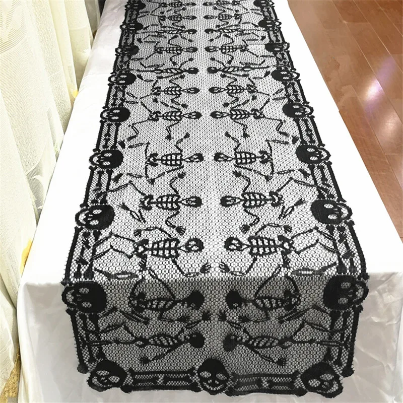 

2019 Solid Black Lace Spiderweb Halloween Party Festive Tablecloth Table Runner Table Cover Decoration