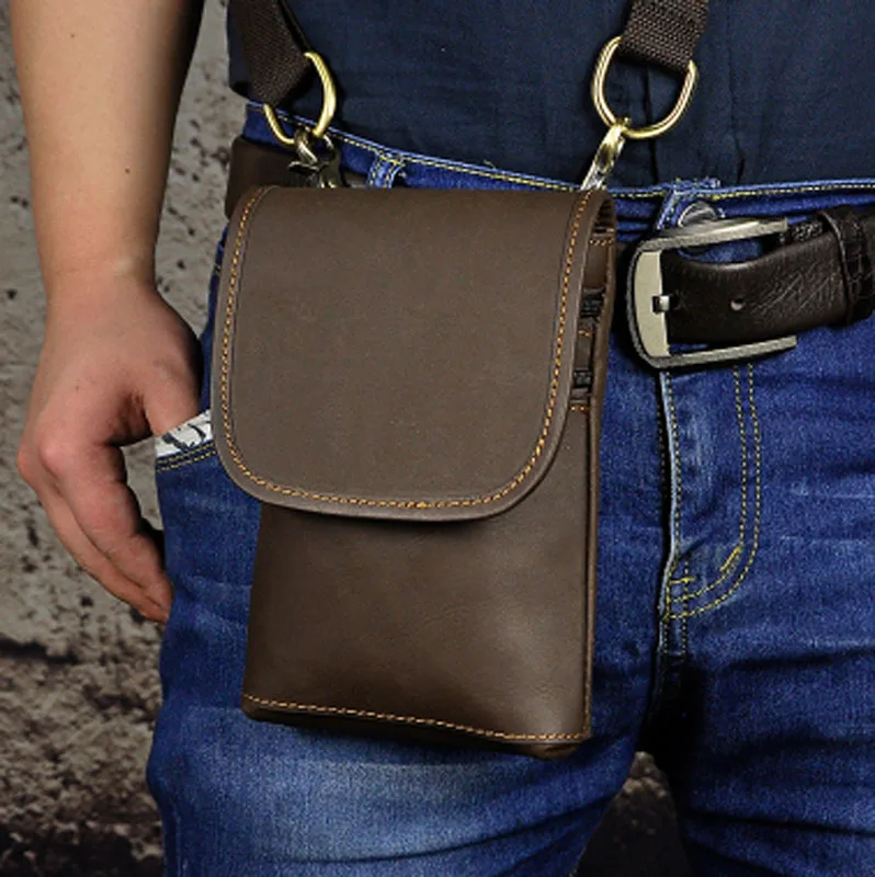 Мужская сумка-мессенджер из натуральной кожи известного бренда на ремне винтажная поясная сумка для мобильного телефона кошелек