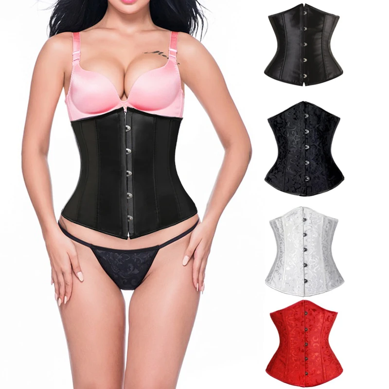 Women Halloween Sexy Underbust Waist Corset Bustier Body Shape Lace Up Tummy Embroidery Plus Size Corselet Brief Clothing Dress