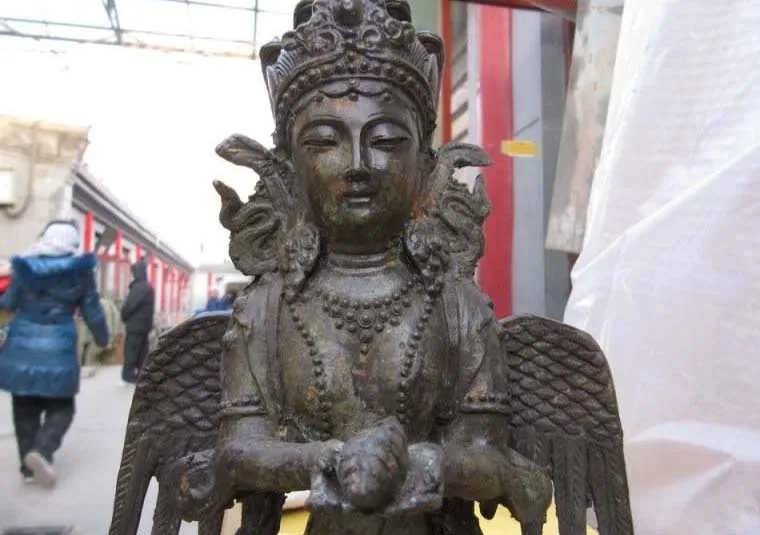 

Tibet Buddha Bronze snake God with Kwan-Yin Guan Yin Boddhisattva Buddha Statue