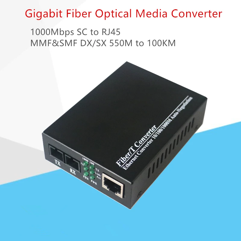

Gigabit Fiber Media Converter 10/100/1000Mbps Multimode Duplex Fiber Wavelength 850nm SC to RJ45 Optical Transceiver Converter