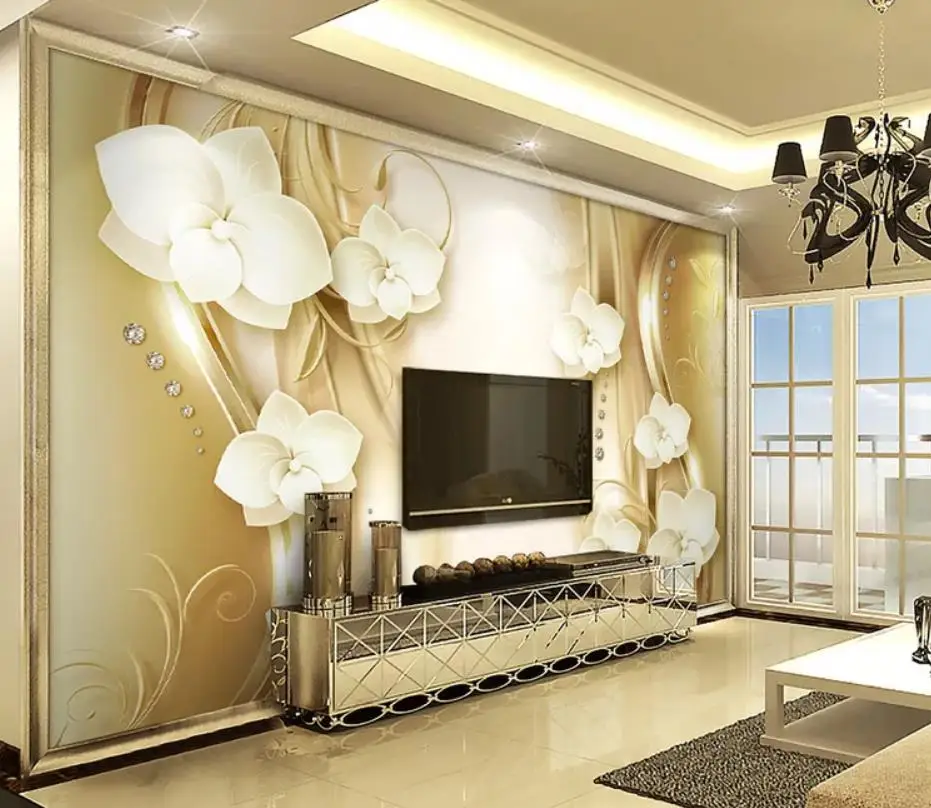 Golden European pattern Phalaenopsis 3d stereo TV background wall wall papers home decor designers Golden European pattern Phalaenopsis 3d stereo TV background wall wall papers home decor designers