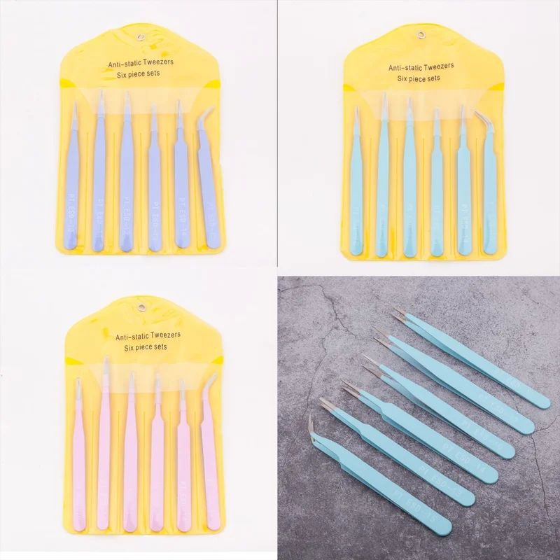 

Multi-color ESD anti-static tweezers set diy tweezers set of 6 maintenance tweezers set