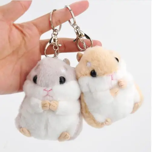 

Mini Hamster Keyrings Cute Keychains Faux Rabbit Fur Pompom Fluffy Trinkets Car Handbag Pendant Key Chian Ring Holder