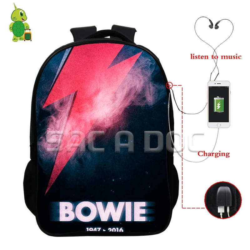 Известный рок звезда Давид Боуи рюкзак USB зарядка Разъем для наушников сумки для ноутбука многофункциональные школьные и дорожные сумки для студентов колледжа - Цвет: 2